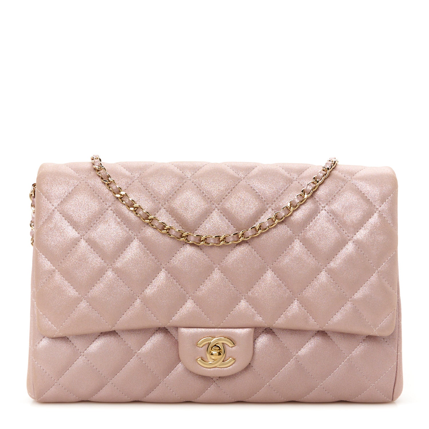 Chanel Iridescent Calfskin Quilted Clutch With Chain Flap Pink 1 of 12