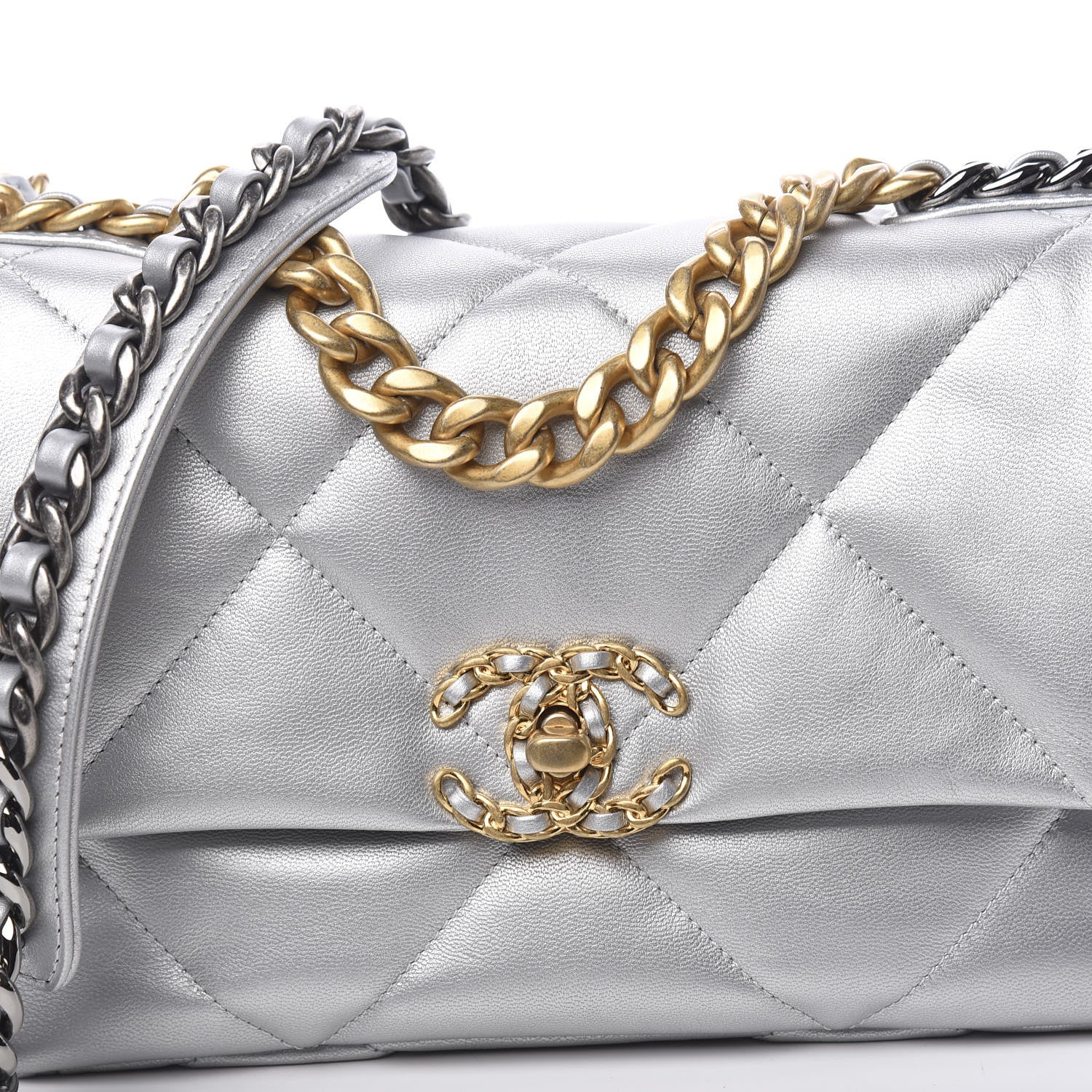 Chanel Metallic Goatskin Quilted Medium 19 Flap Silver 9 of 10