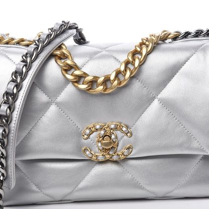 Chanel Metallic Goatskin Quilted Medium 19 Flap Silver 9 of 10