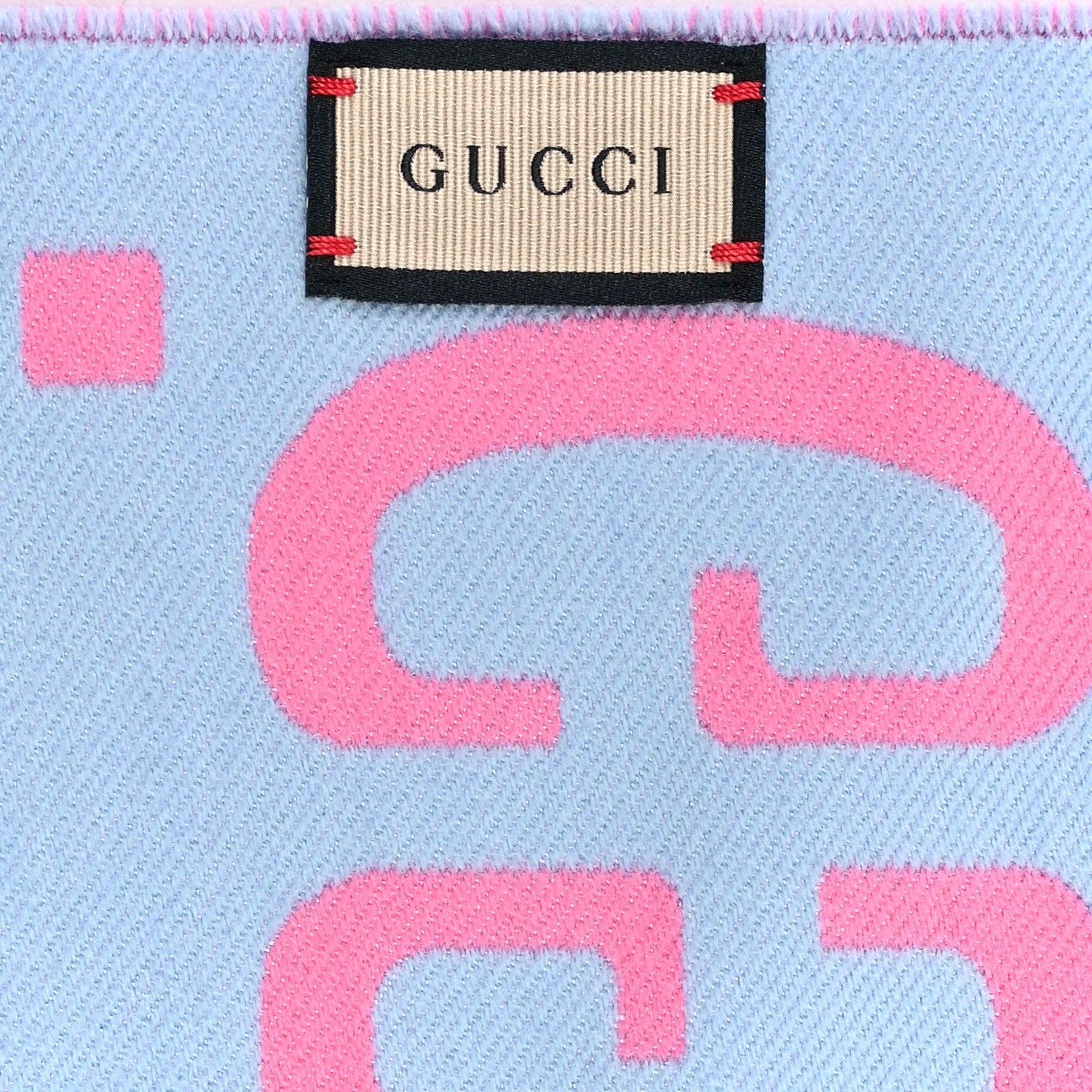 Gucci Wool Silk Monogram Jumbo GG Freedom Scarf Roseate Sky Blue 3 of 4