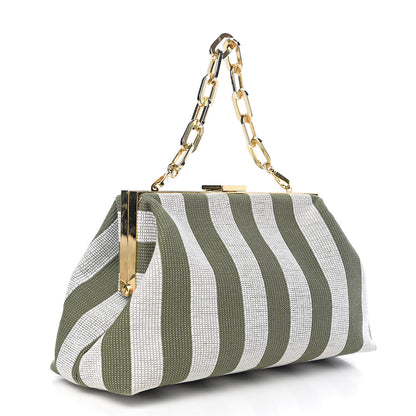 Mansur Gavriel Canvas Stripe Volume Chain Clutch Green White 2 of 8