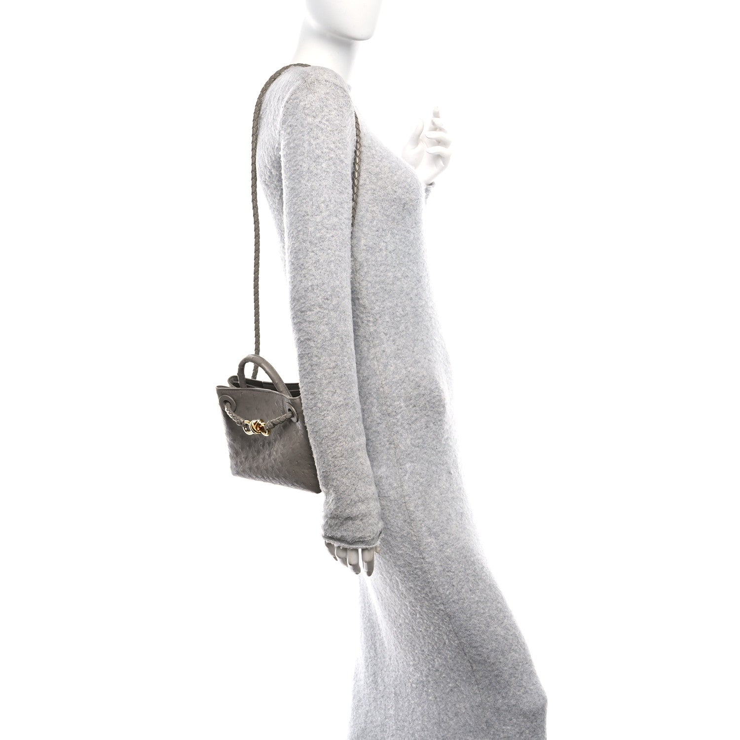 Bottega Veneta Ostrich Mini Andiamo Shoulder Bag Limestone 2 of 10