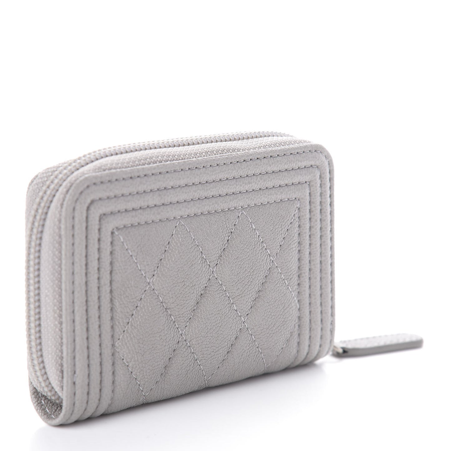 Caviar Quilted Boy Zip Around Coin Purse Wallet Grey