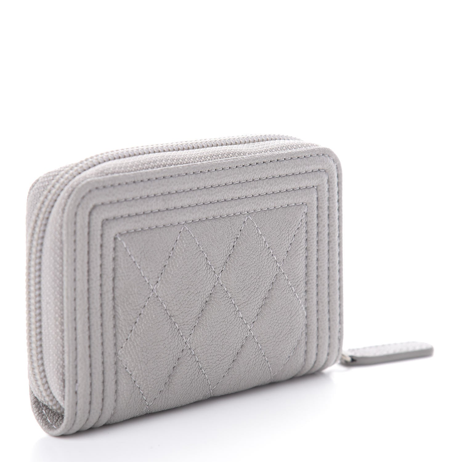 Chanel Caviar Quilted Boy Zip Around Coin Purse Wallet Grey 3 of 7