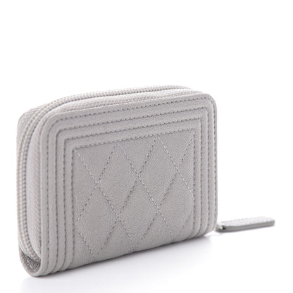 Chanel Caviar Quilted Boy Zip Around Coin Purse Wallet Grey 3 of 7