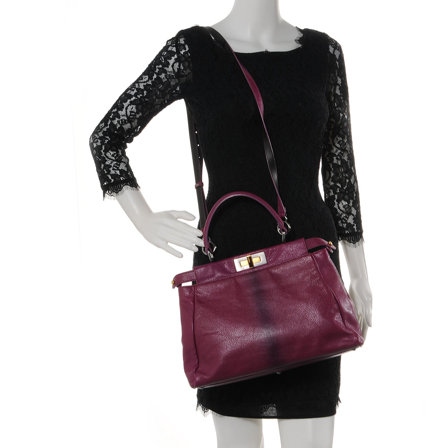Fendi Goatskin Zucca Medium Peekaboo Iconic Satchel Ciclamino Tobacco Moro 2 of 10
