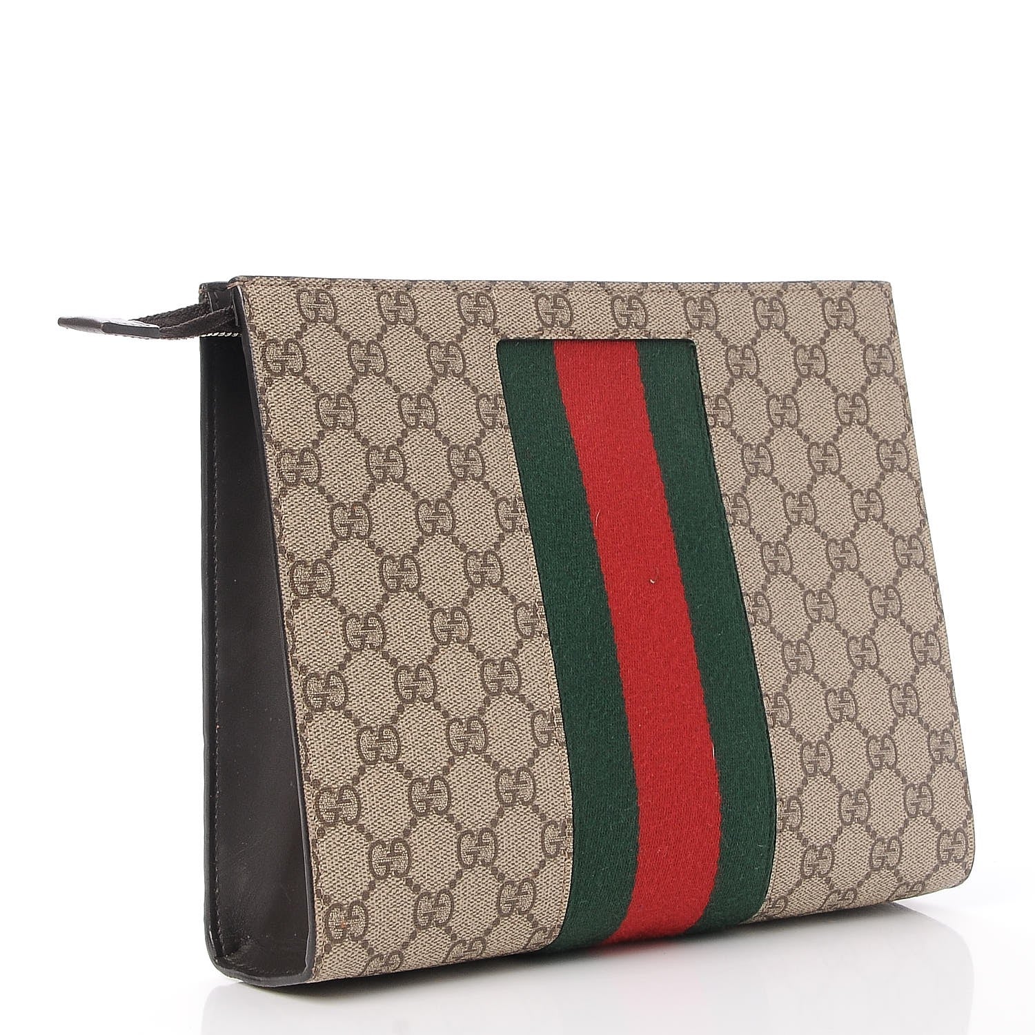 Gucci GG Supreme Monogram Selleria Calfskin Web New Web Cosmetic Case Beige Ebony Cocoa 3 of 7