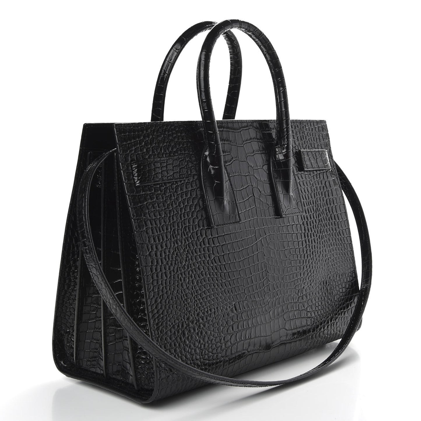 Calfskin Crocodile Embossed Small Sac de Jour Black
