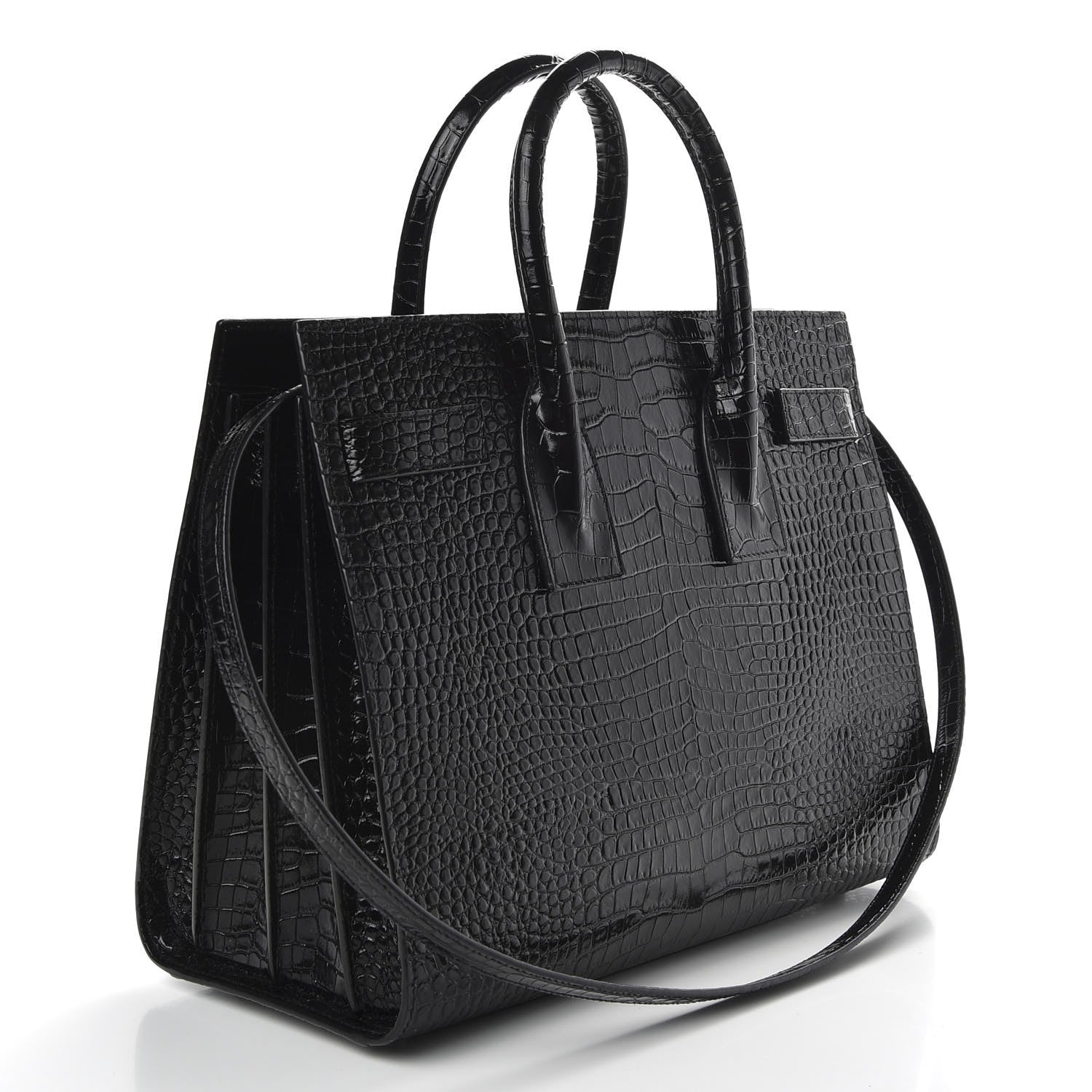 Saint Laurent Calfskin Crocodile Embossed Small Sac de Jour Black 3 of 10