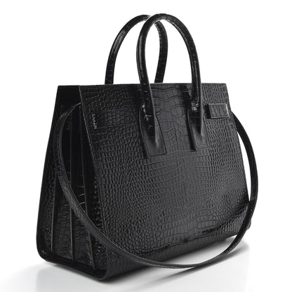 Saint Laurent Calfskin Crocodile Embossed Small Sac de Jour Black 3 of 10
