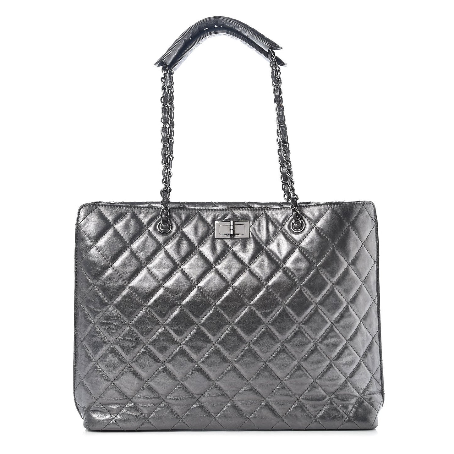 Metallic Aged Calfskin Quilted Briefcase Laptop Bag Grey