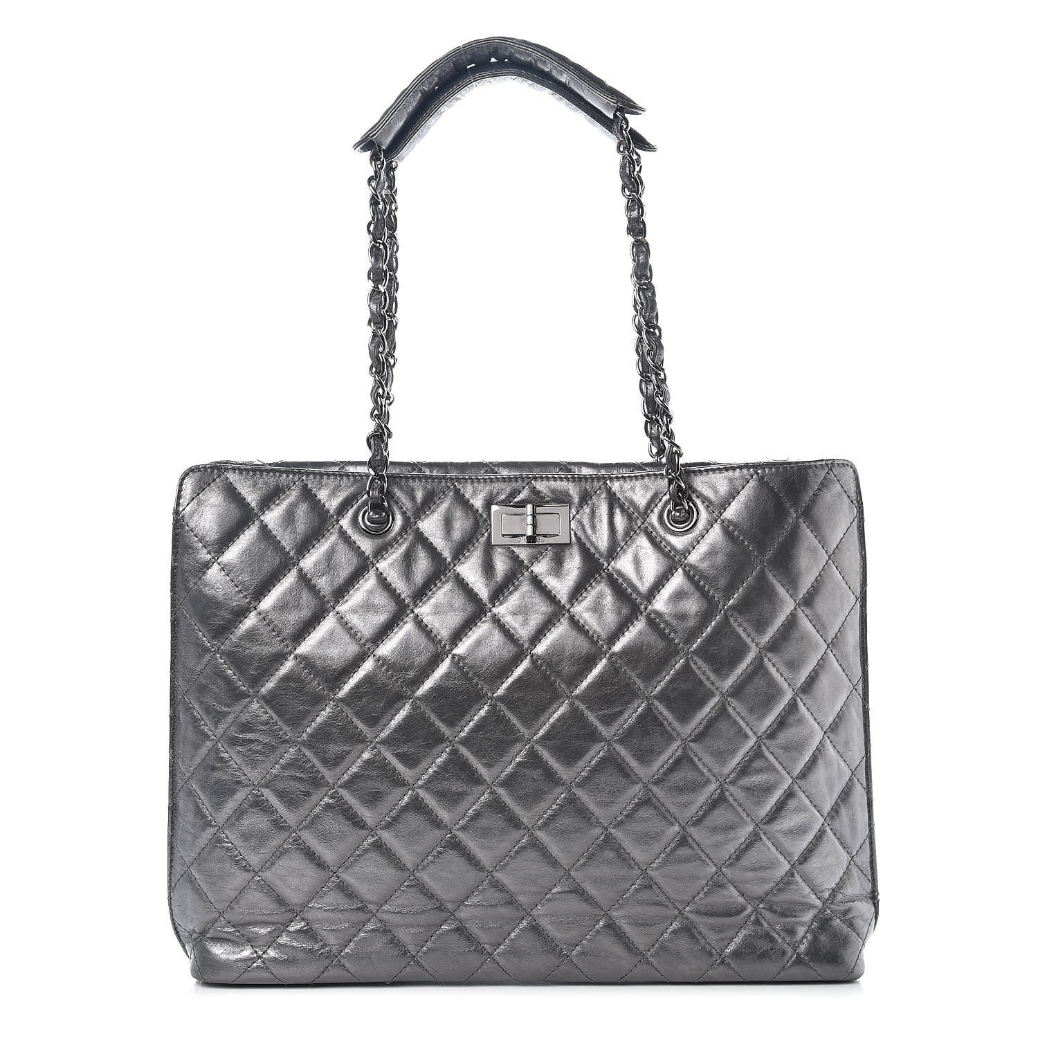 Chanel Metallic Aged Calfskin Quilted Briefcase Laptop Bag Grey 1 of 11