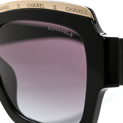 Chanel Acetate Rectangle Logo Sunglasses 71506A Black Gold 7 of 8