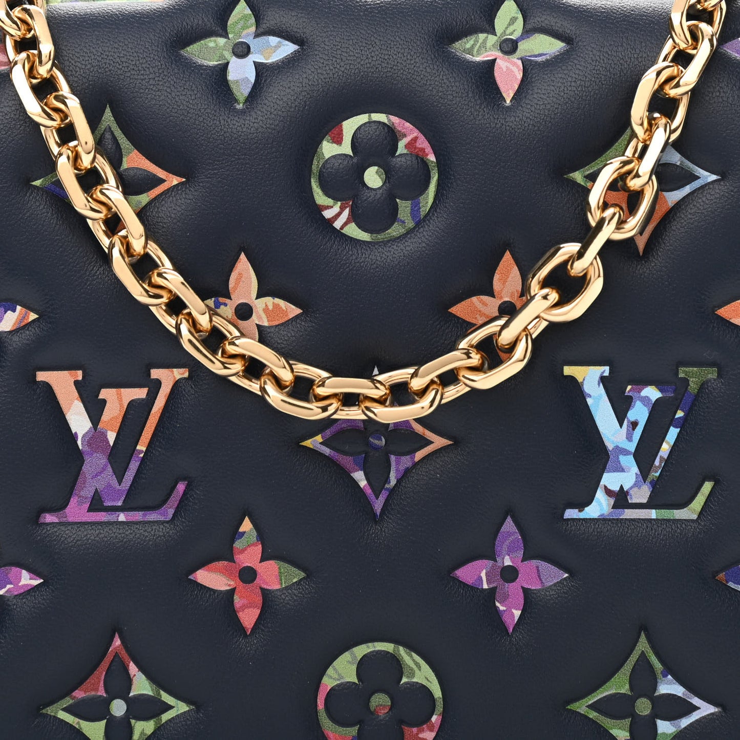 Lambskin Embossed Monogram LV Garden Pochette Coussin Navy