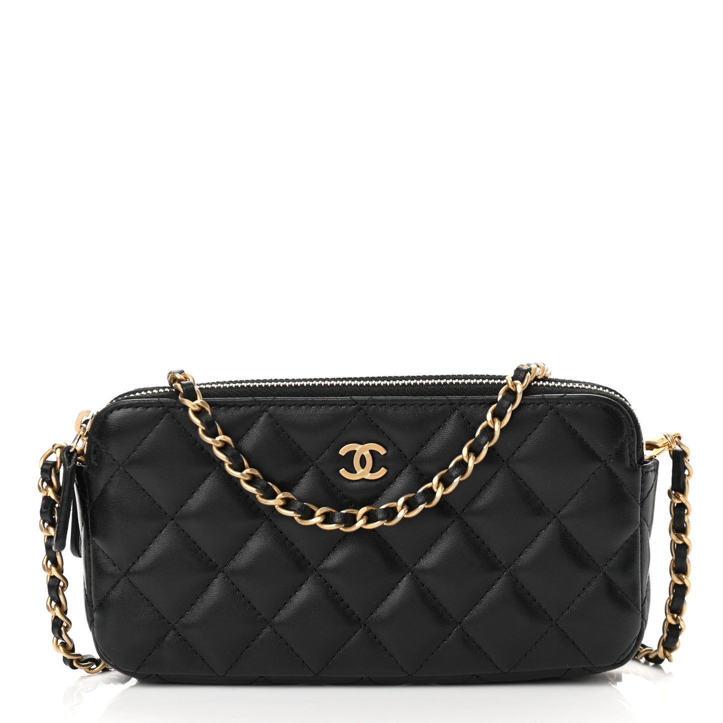 Lambskin Quilted Small Clutch With Chain Black