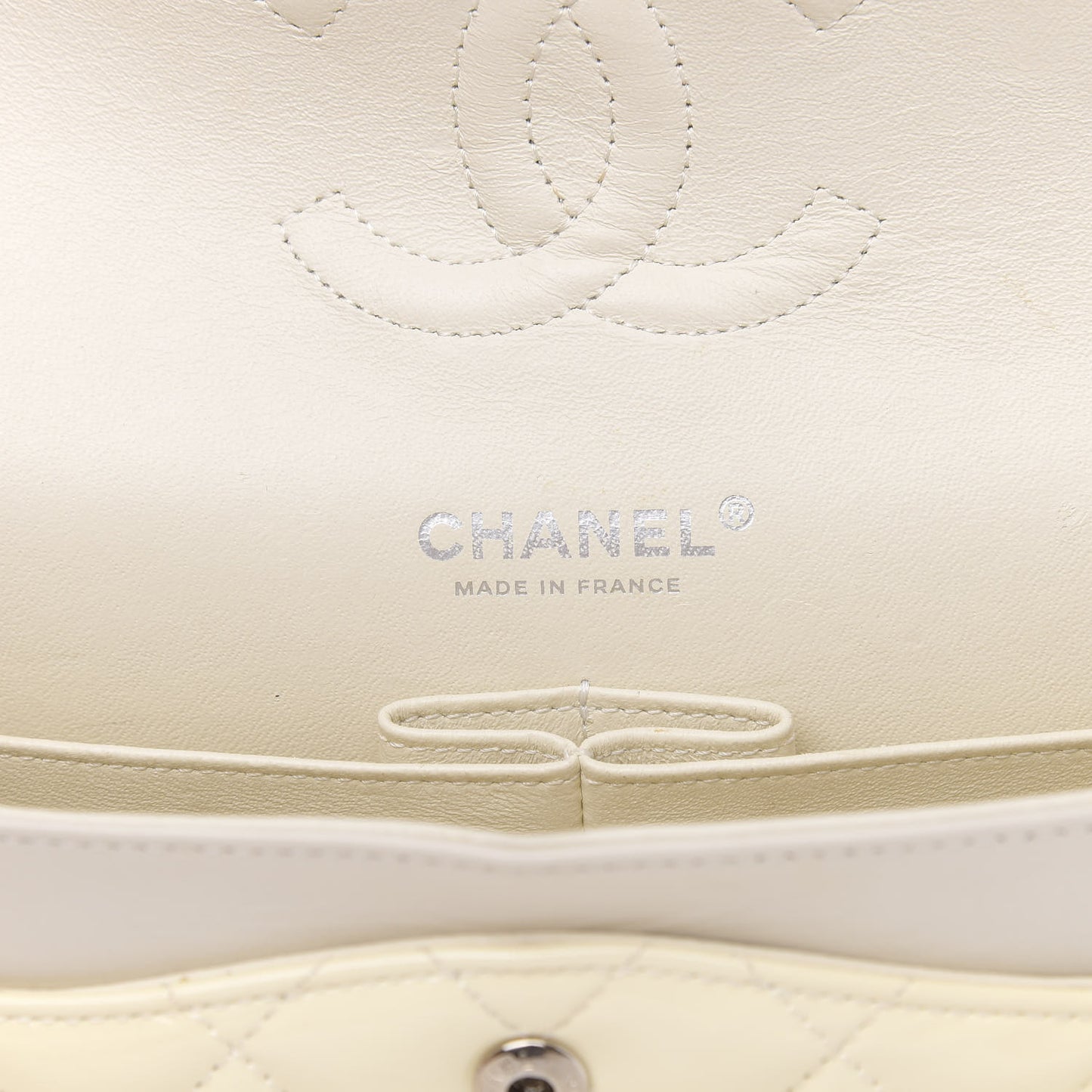 Patent Quilted Medium Double Flap Dark White