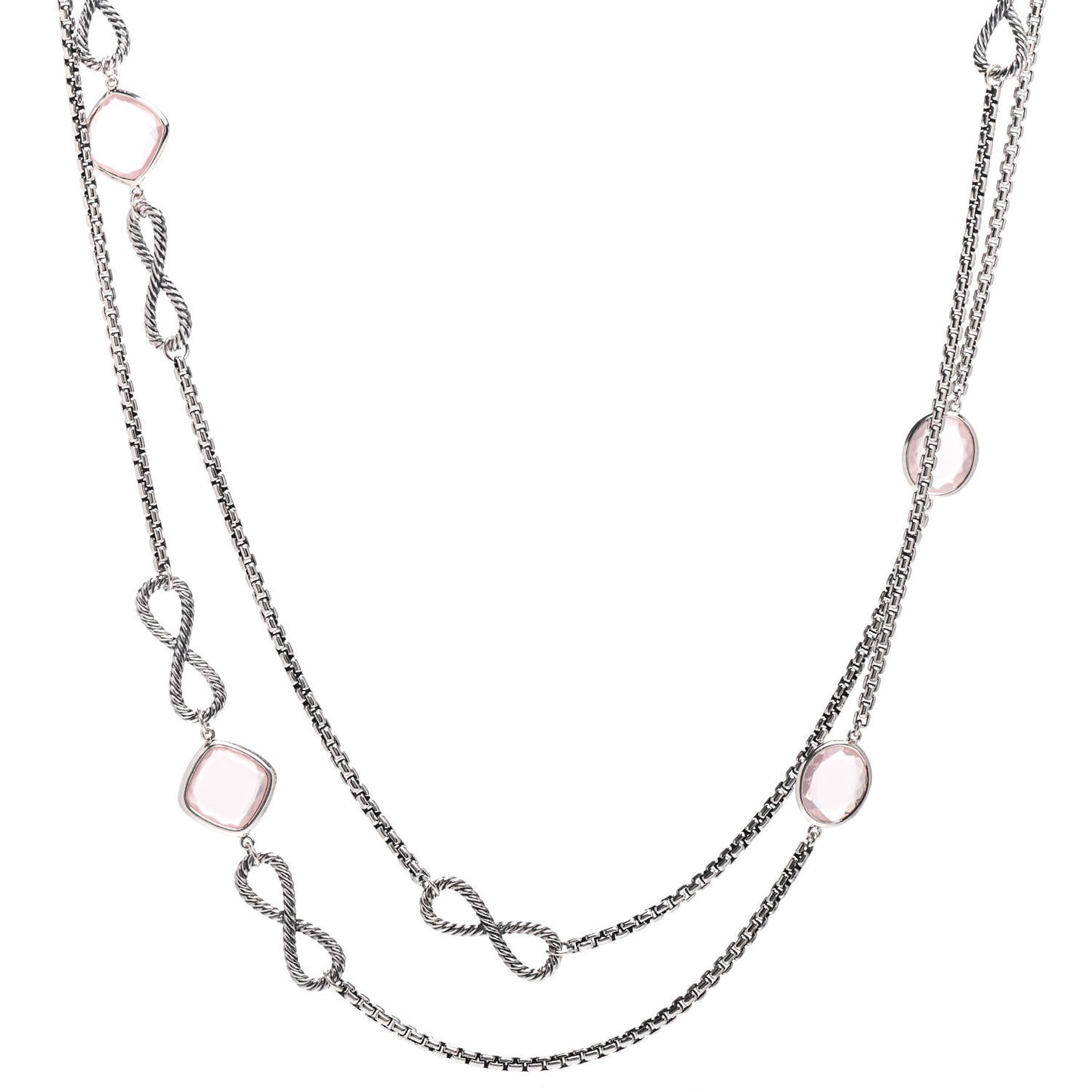 Sterling Silver Rose Quartz Infinity Station Necklace