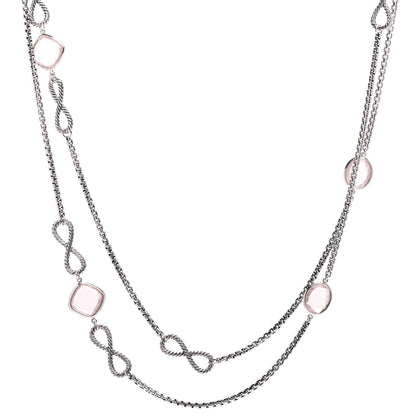 David Yurman Sterling Silver Rose Quartz Infinity Station Necklace 1 of 3