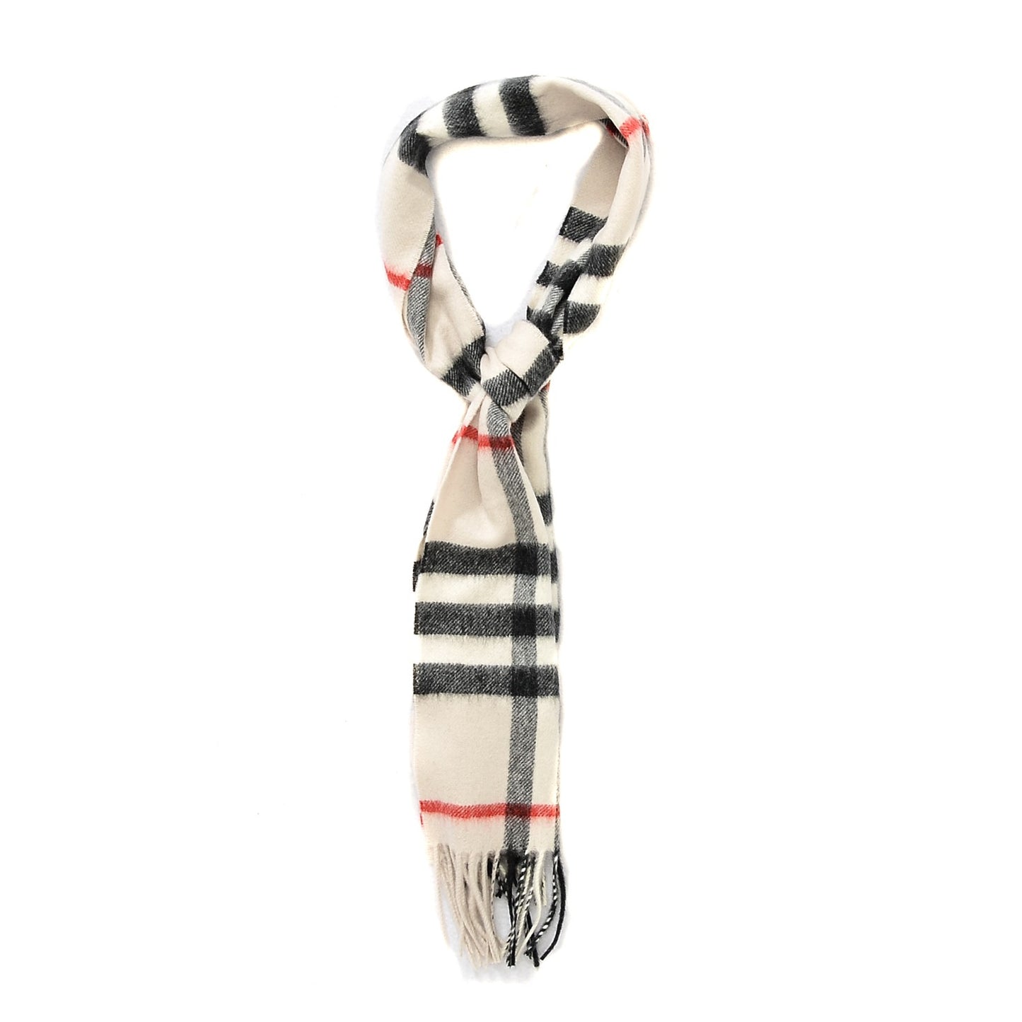 Cashmere Giant Check Fringe Scarf Ivory