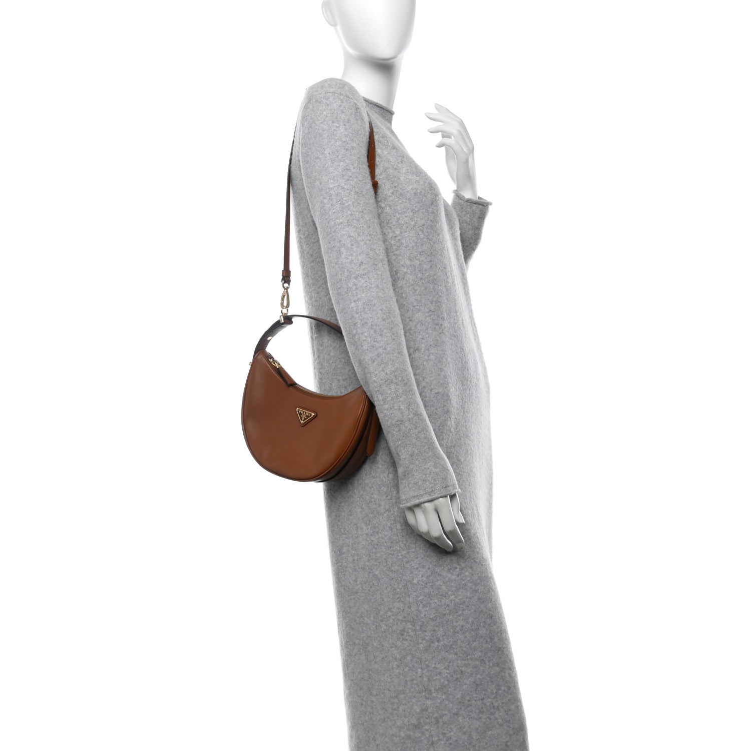 Prada Soft Calfskin Arque Shoulder Bag Cognac 2 of 11