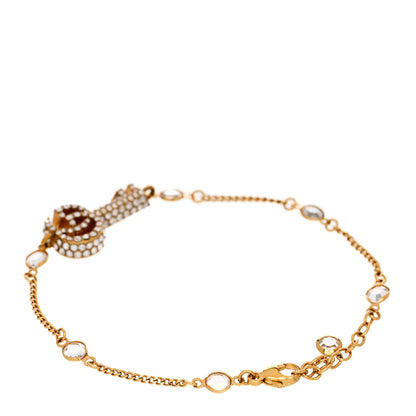 Gucci Metal Crystal Double G Key Bracelet Gold 3 of 5