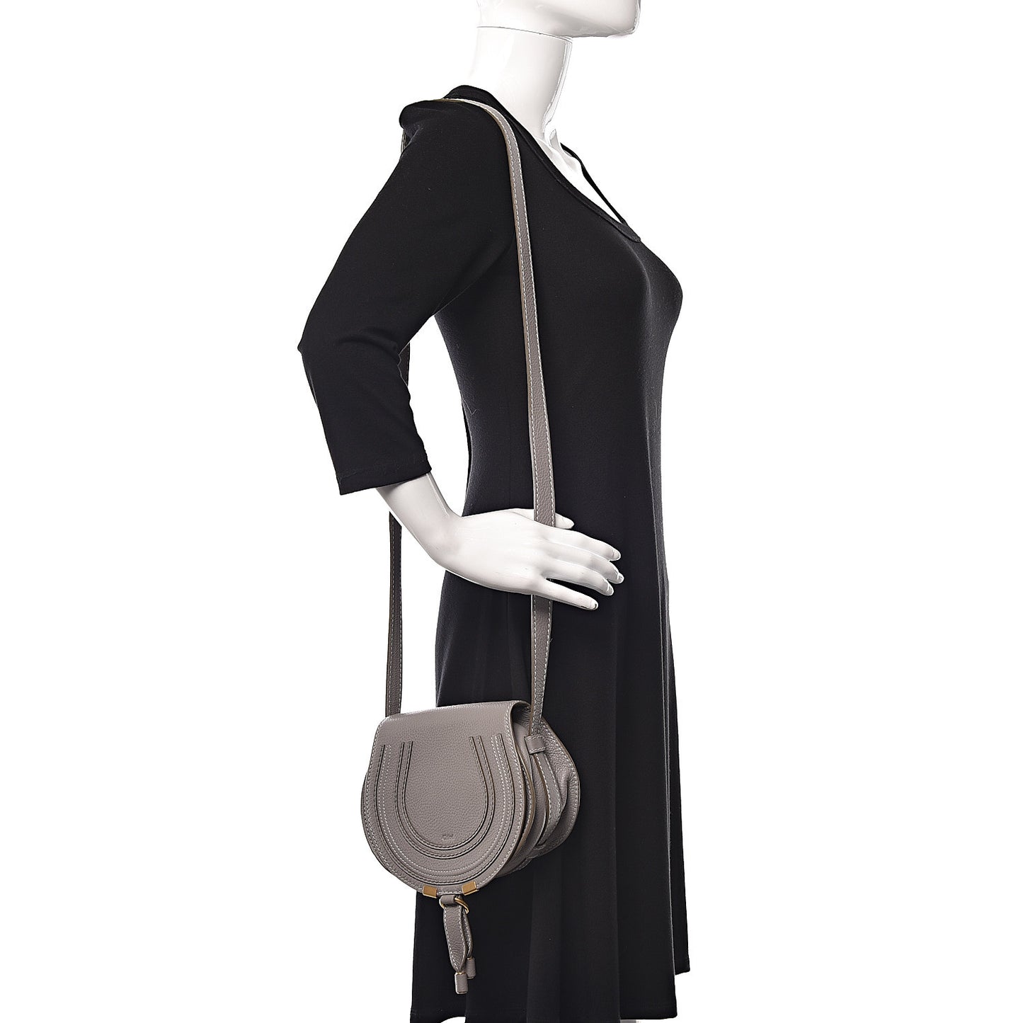 Calfskin Mini Marcie Round Crossbody Bag Cashmere Grey