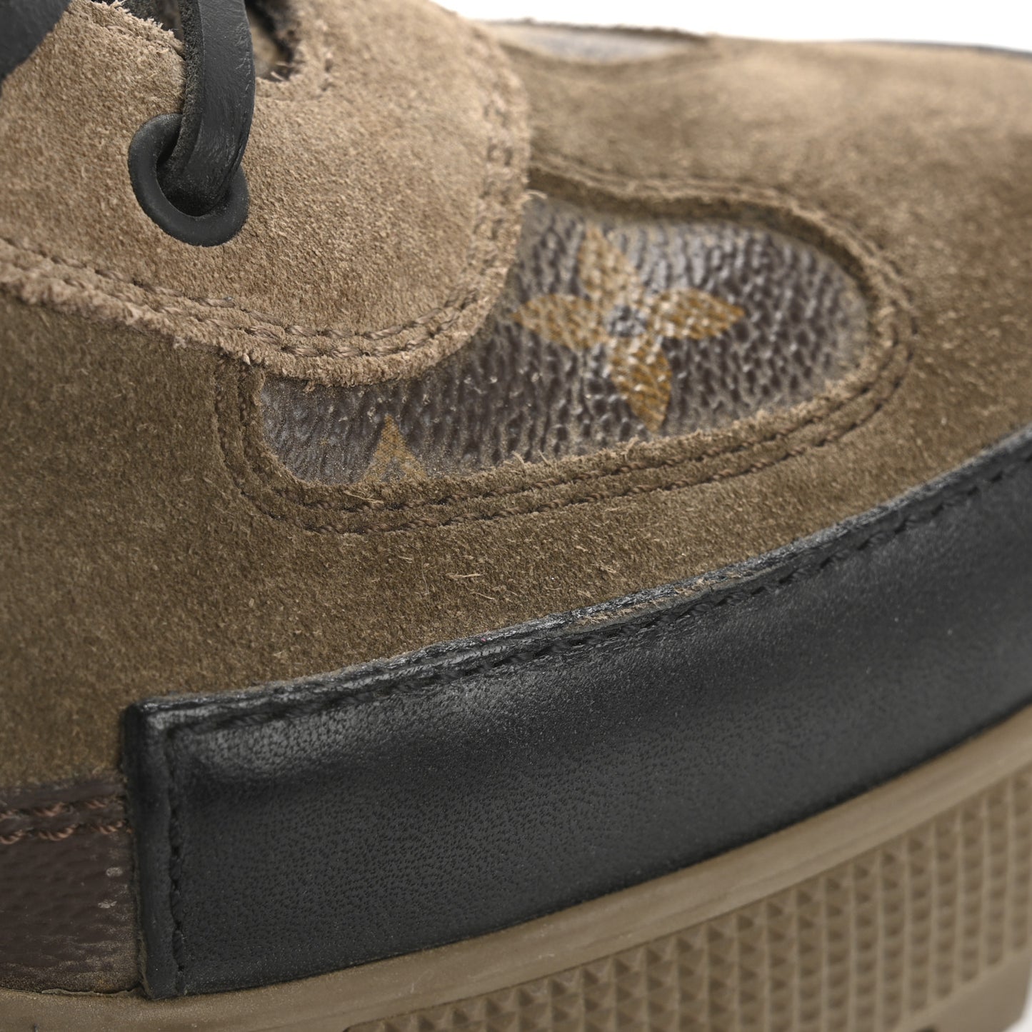 Suede Calfskin Monogram Laureate Platform Desert Boots 37.5 Taupe