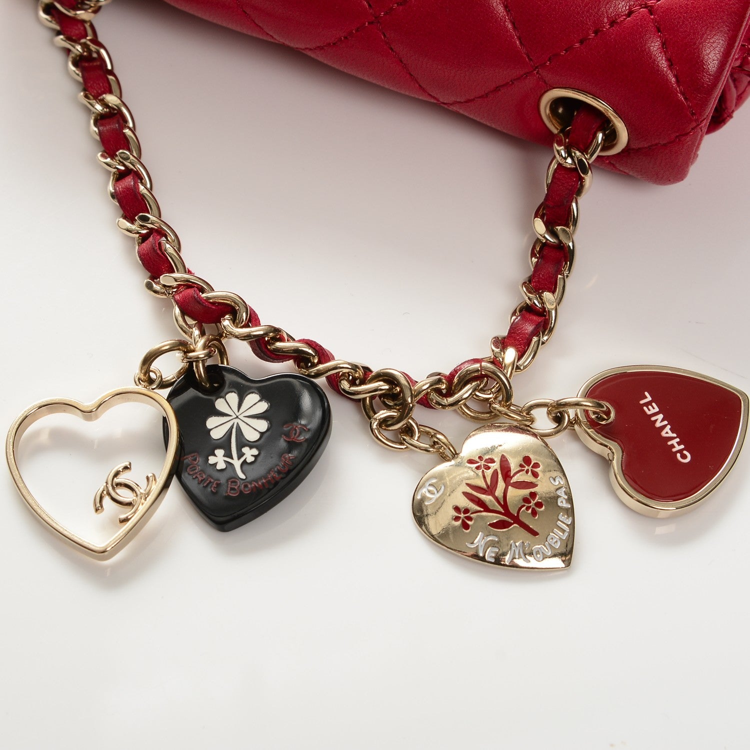 Chanel Lambskin Quilted Extra Mini Flap Heart Valentine Charms Red