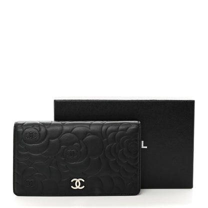 Chanel Lambskin Camellia Embossed Yen Wallet Black 9 of 9