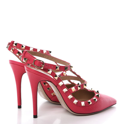 Valentino Garavani Pebbled Calfskin Rockstud Ankle Strap Pumps 36 Raspberry 4 of 7