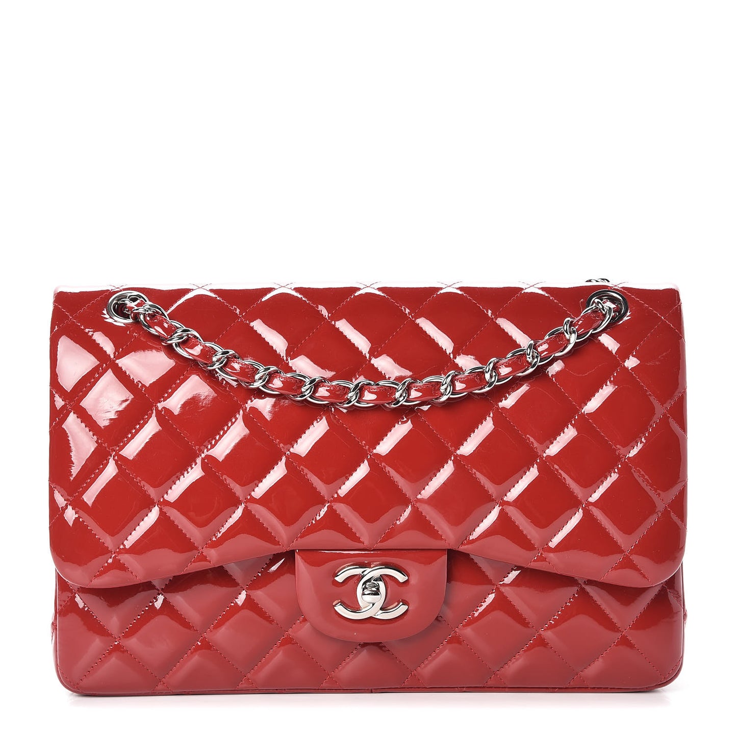 Patent Quilted Jumbo Double Flap Dark Red