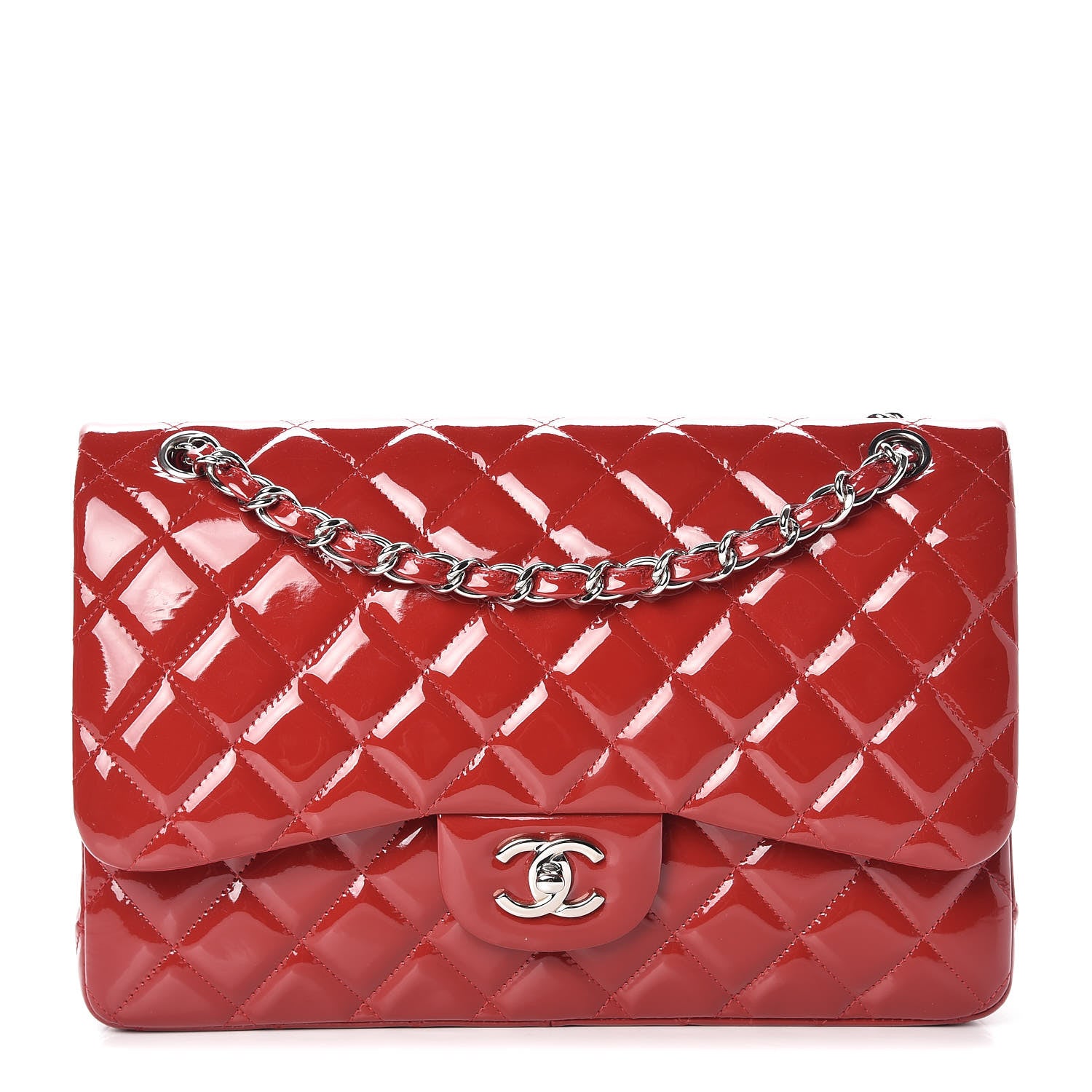 Chanel Patent Quilted Jumbo Double Flap Dark Red 1 of 10
