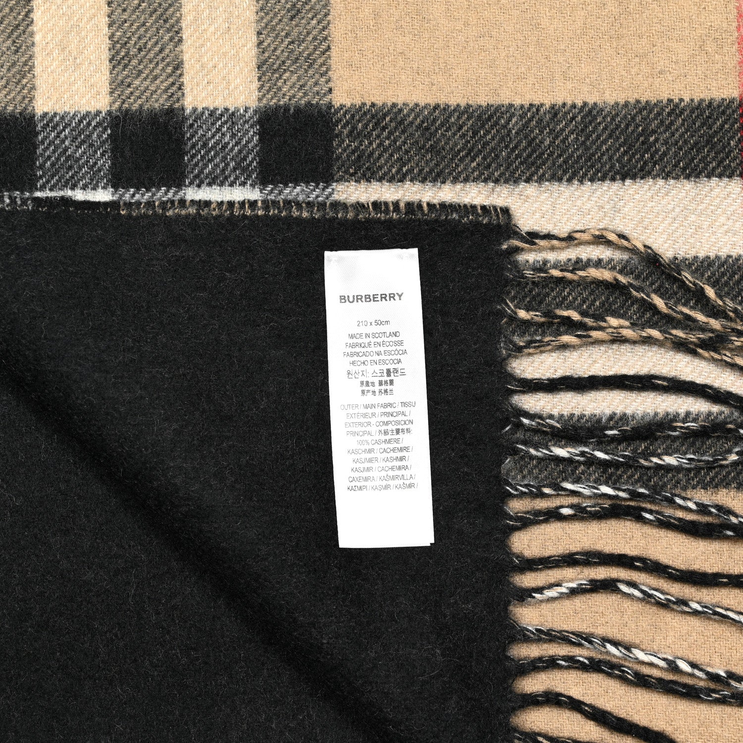 Burberry Cashmere Stripe and Check Reversible Scarf Black Beige 7 of 7
