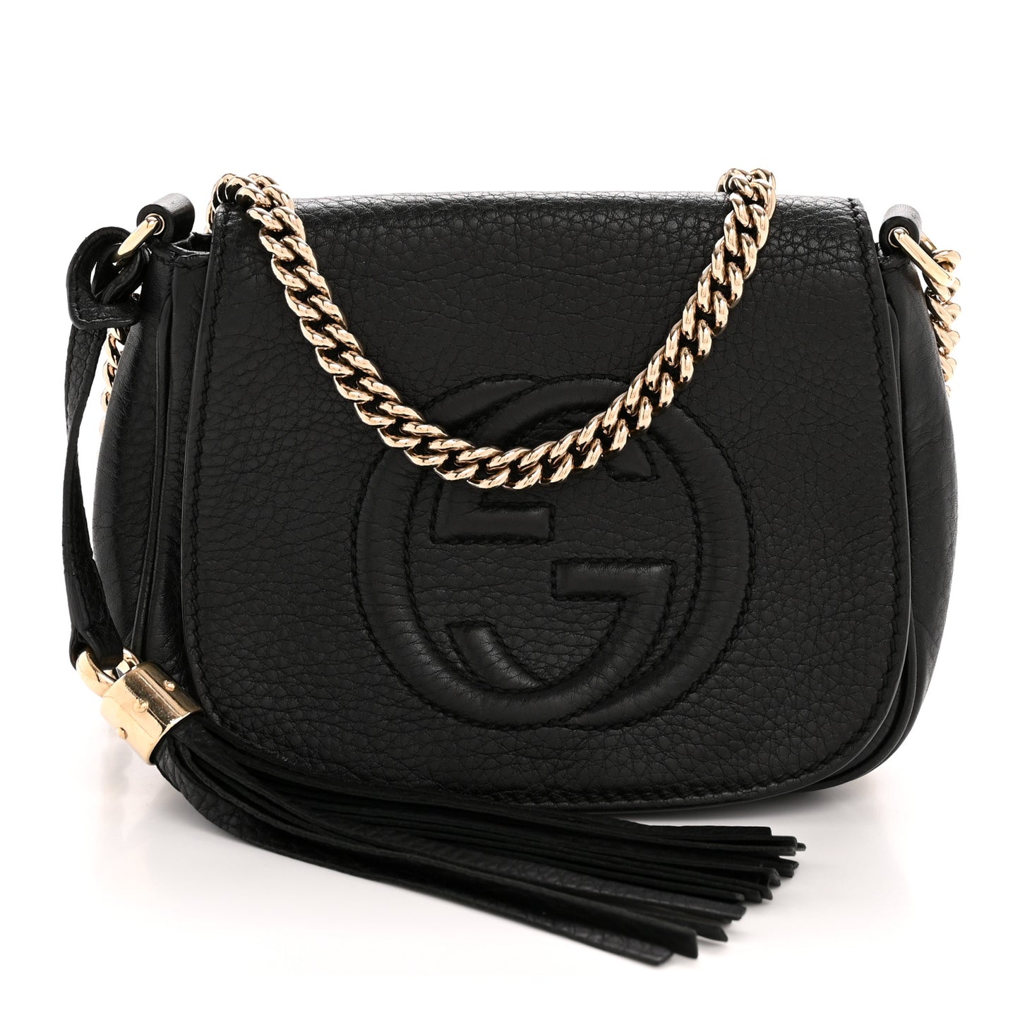 Pebbled Calfskin Small Soho Flap Crossbody Black