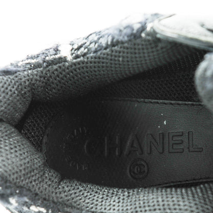 Chanel Tweed Suede Goatskin CC Sneakers 39 Black White 6 of 7