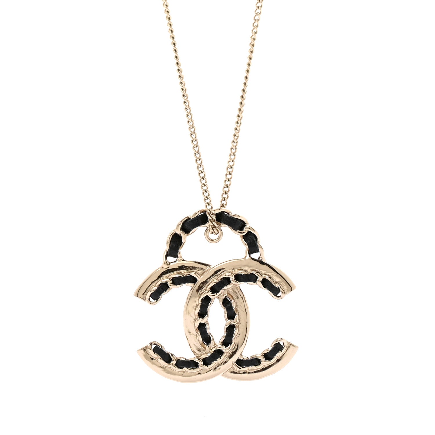 Chanel Metal Lambskin CC Pendant Necklace Black Gold 4 of 6