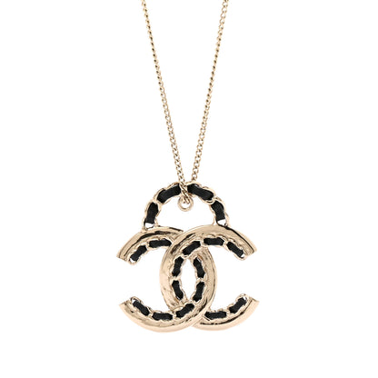 Chanel Metal Lambskin CC Pendant Necklace Black Gold 4 of 6