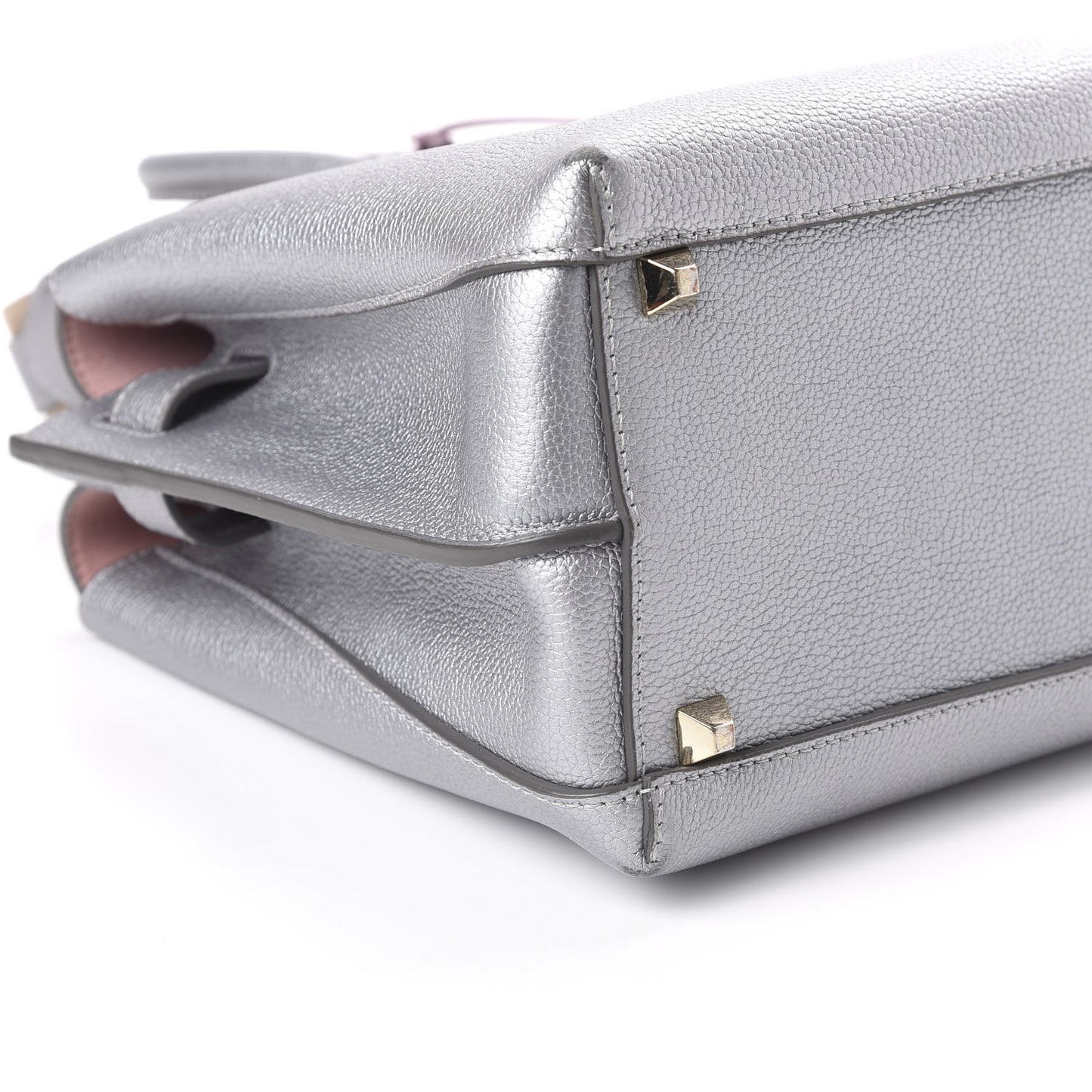 Metallic Grained Calfskin Medium Milla Tote Spike Silver