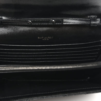 Saint Laurent Grain De Poudre Matelasse Chevron Monogram Monochrome Envelope Chain Wallet Black 5 of 11