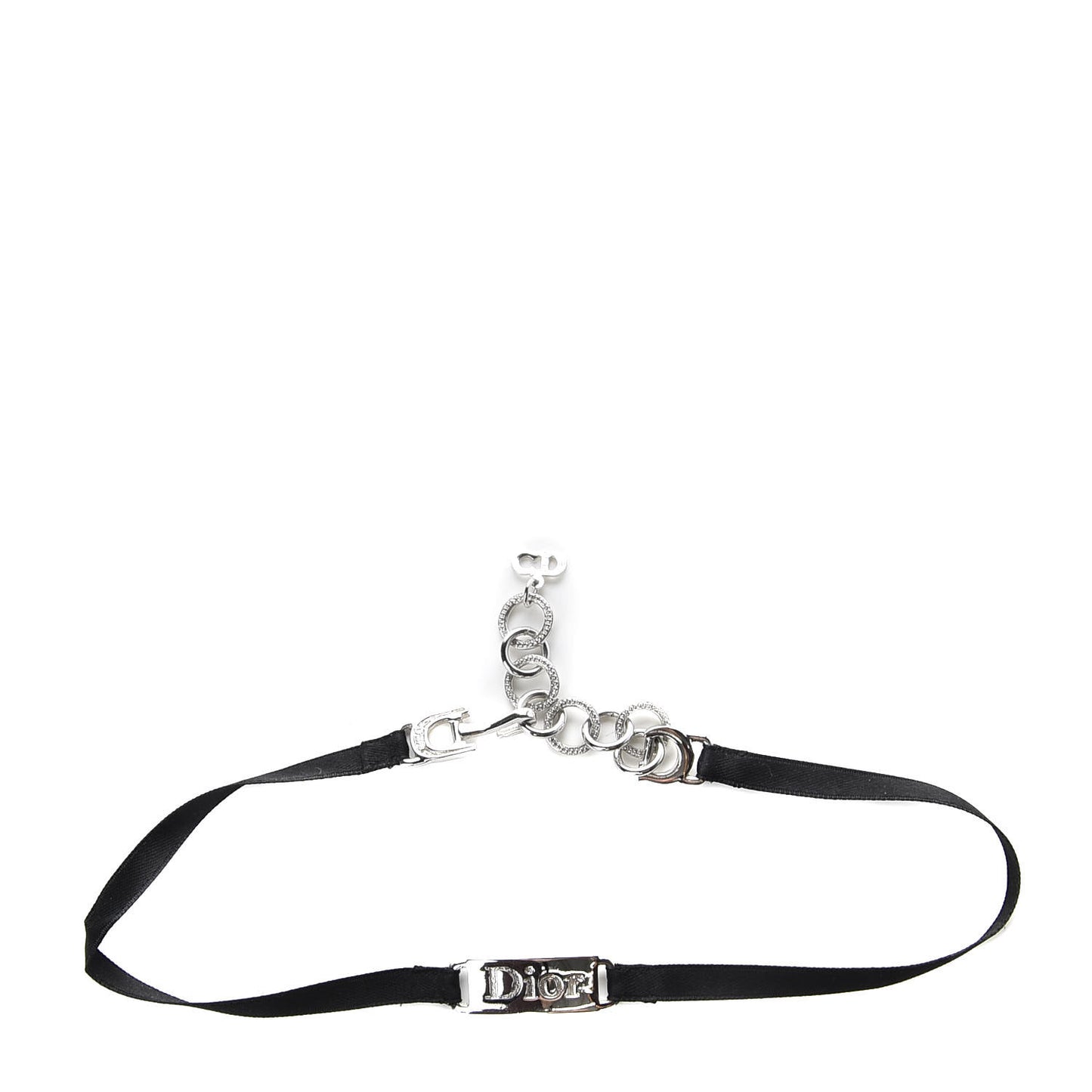 Grosgrain Ribbon Dior Logo Choker Necklace Black