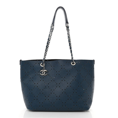 Chanel Perforated Grained Calfskin Large Shopping Tote Blue 3 of 9