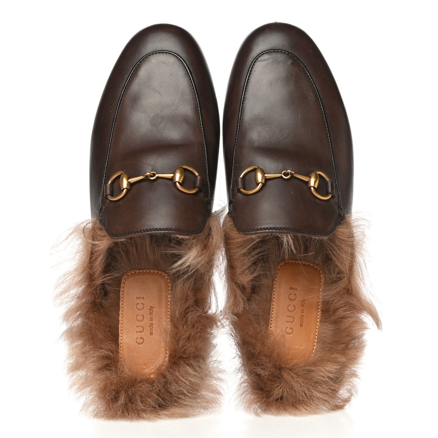 Calfskin Fur Womens Princetown Slippers 36.5 Brown