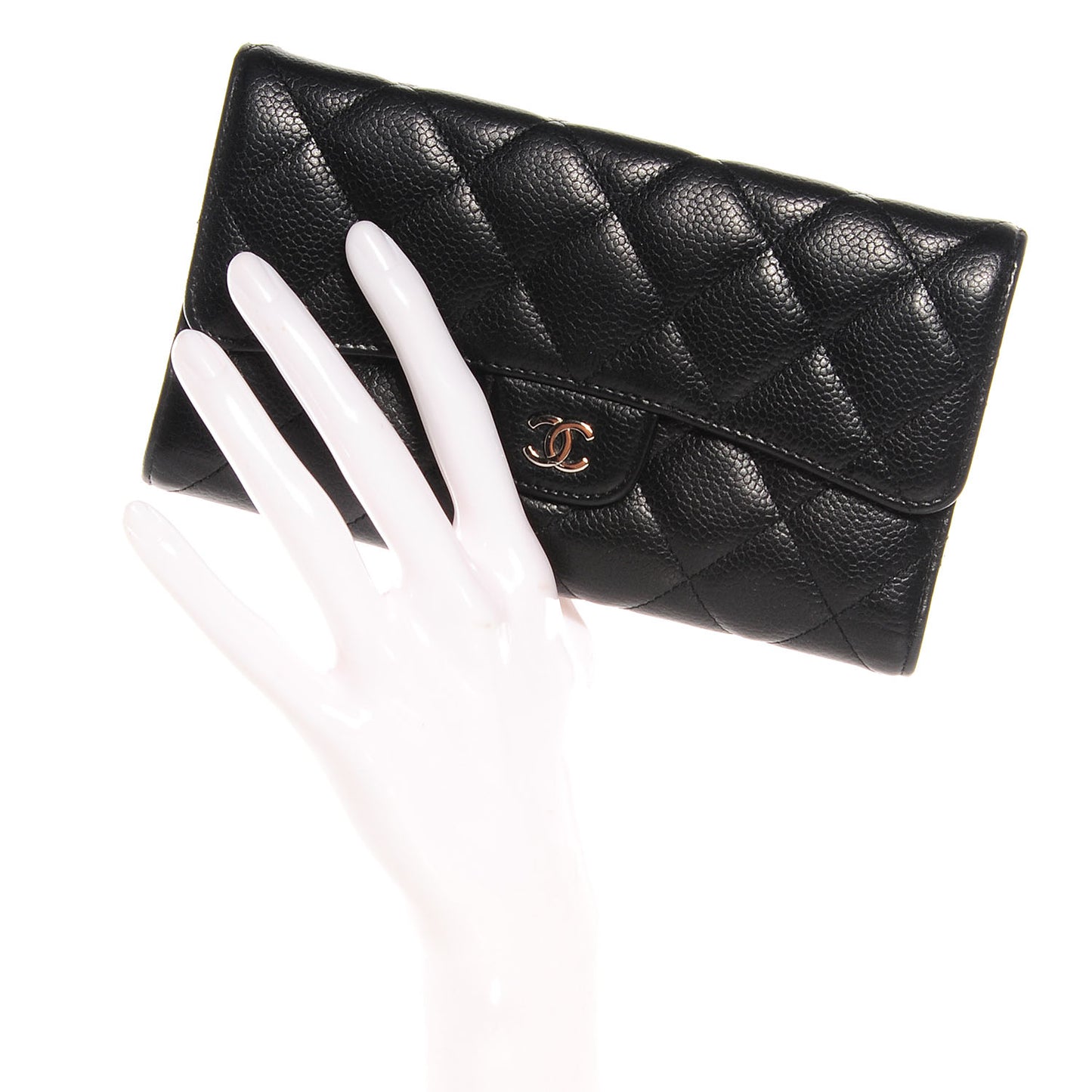 Caviar Quilted Large Flap Wallet Black