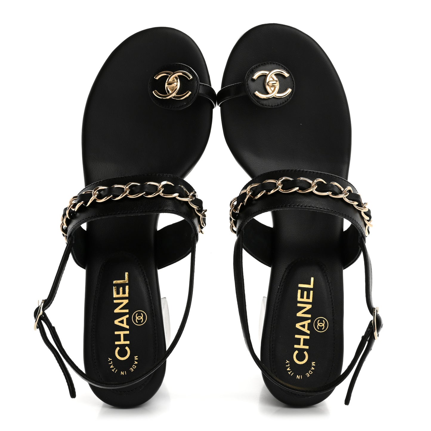 Lambskin Chain Platform Sandals 40 Black