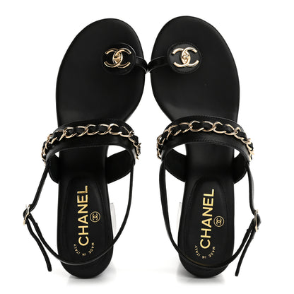 Chanel Lambskin Chain Platform Sandals 40 Black 2 of 10