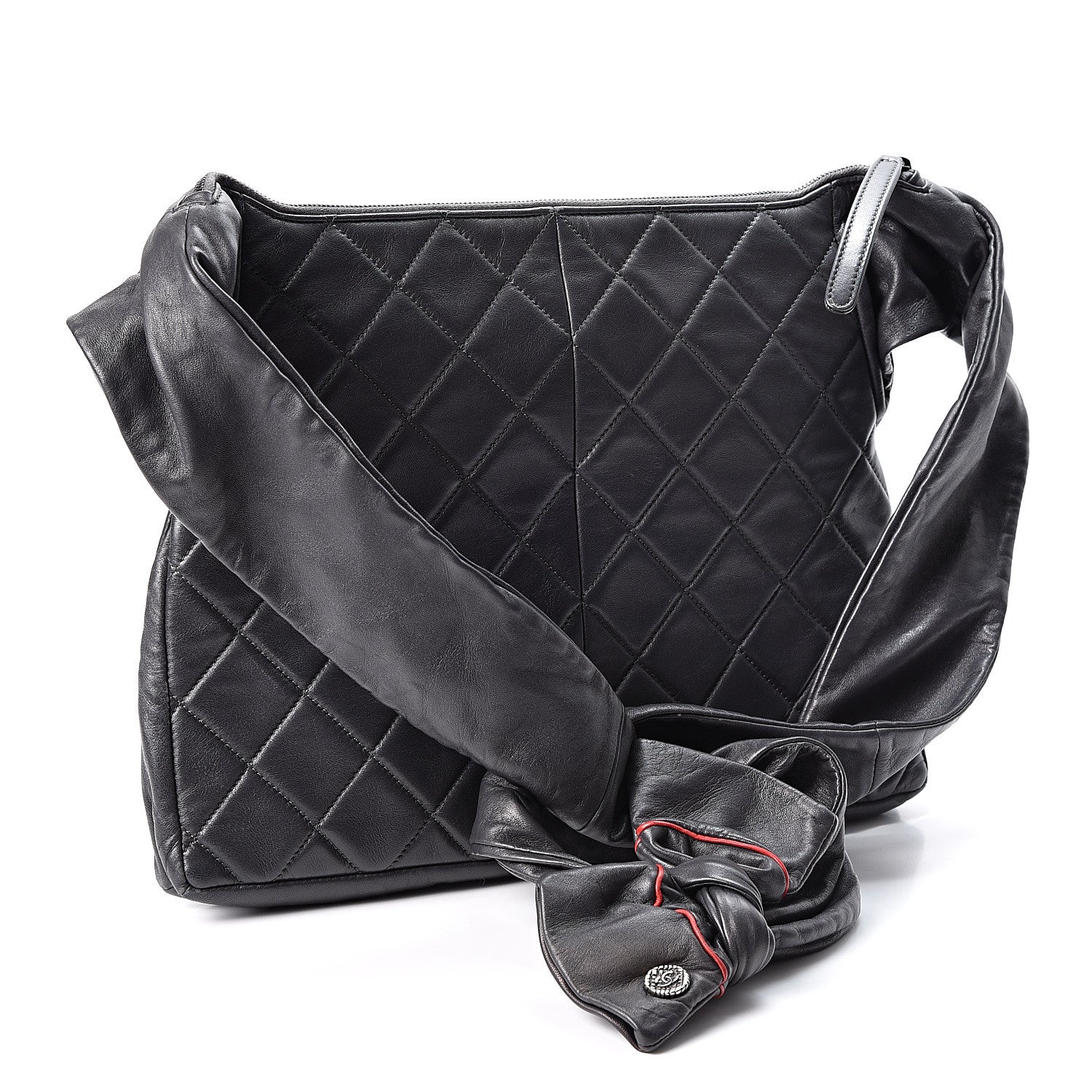 Chanel Lambskin Quilted Small Girl Bag Black Green 2 of 10