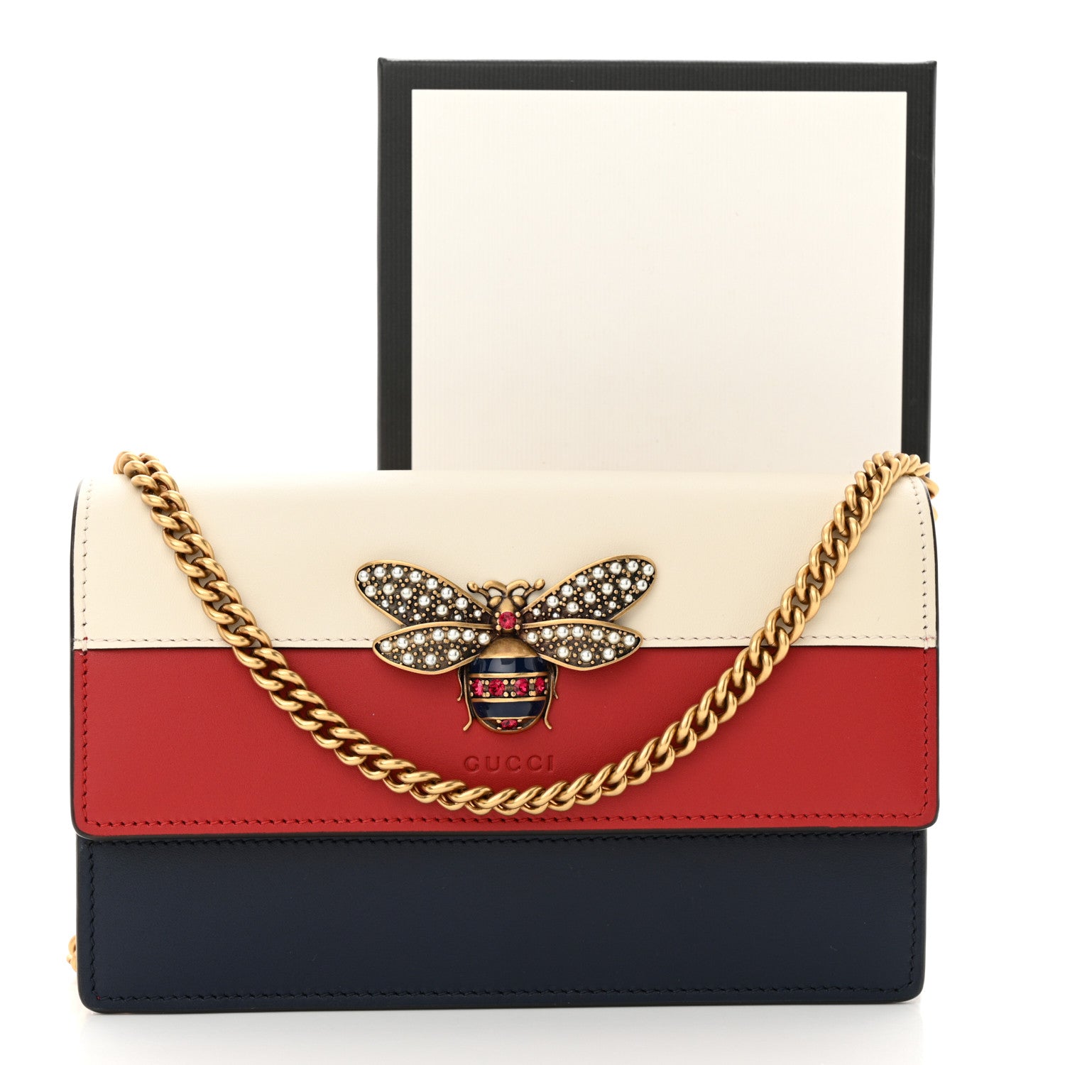 Gucci Calfskin Queen Margaret Chain Wallet Blue Agata Hibiscus Red Mystic White 10 of 10