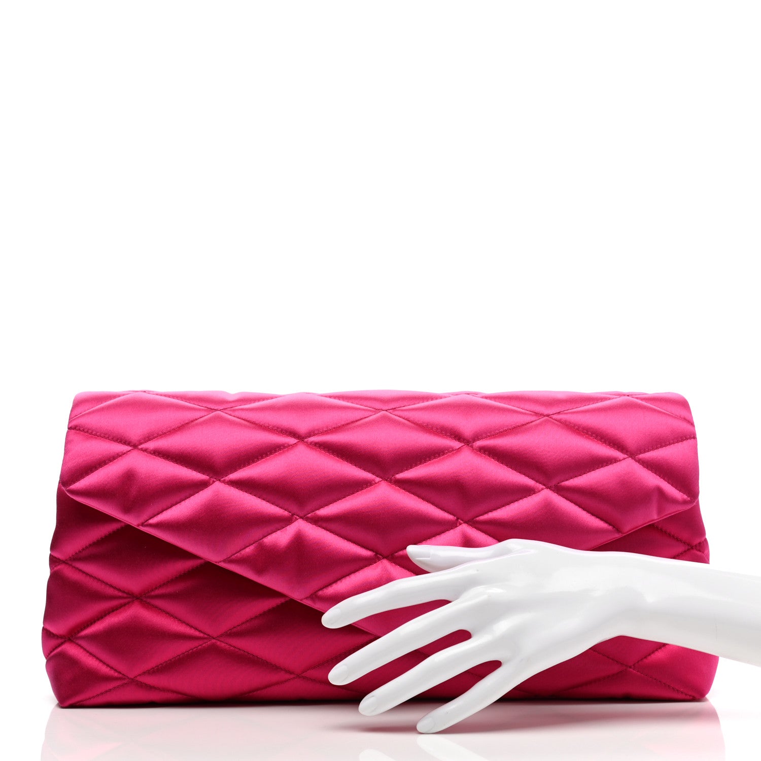 Saint Laurent Satin Quilted Sade Puffer Envelope Clutch Bubblegum 2 of 7