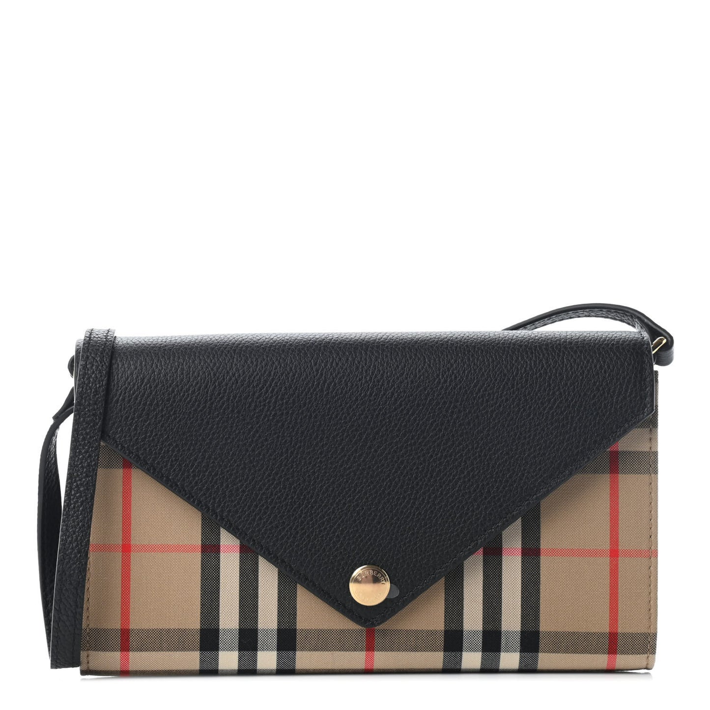 Grainy Calfskin Vintage Check Wallet With Detachable Strap Black