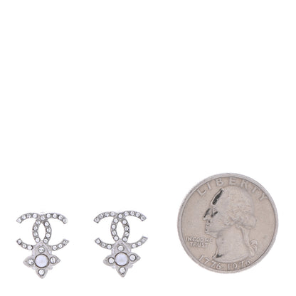 Chanel Crystal Pearl Flower CC Earrings Silver 2 of 4